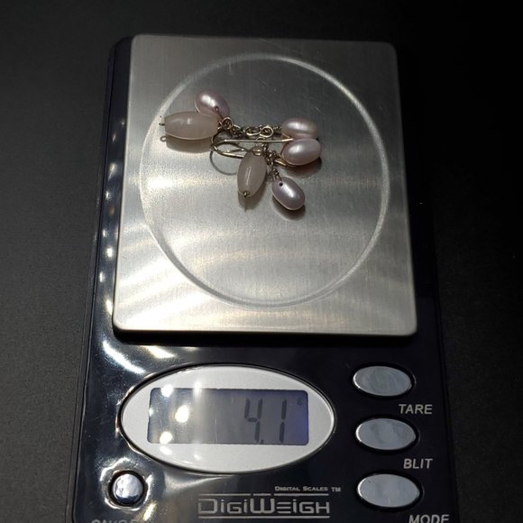 Sterling Silver Cute Genuine Pearls And Quarts Earrings - Picture 5 of 5